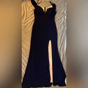 City Studio Dark blue long dress with leg slit